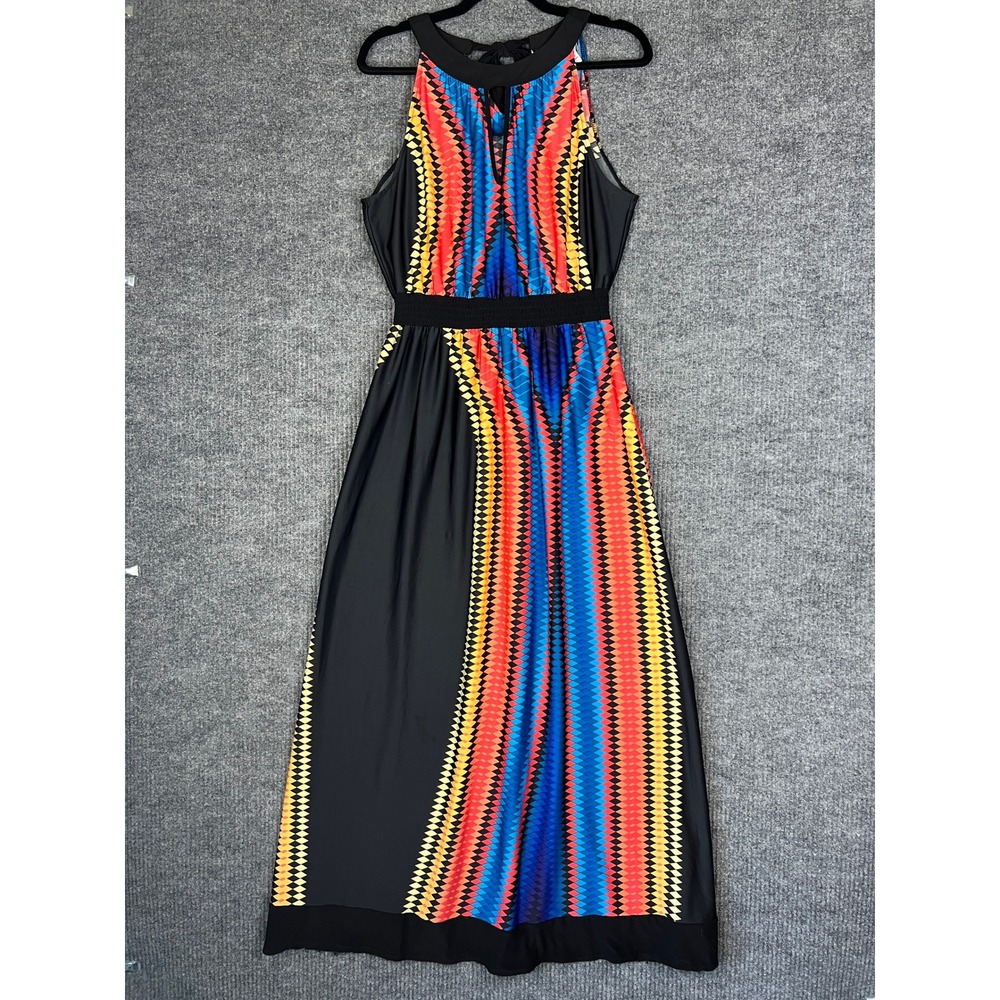 Y2K Dopamine Geometric Maxi Dress Rainbow Black Danny & Nicole L Sleeveless
